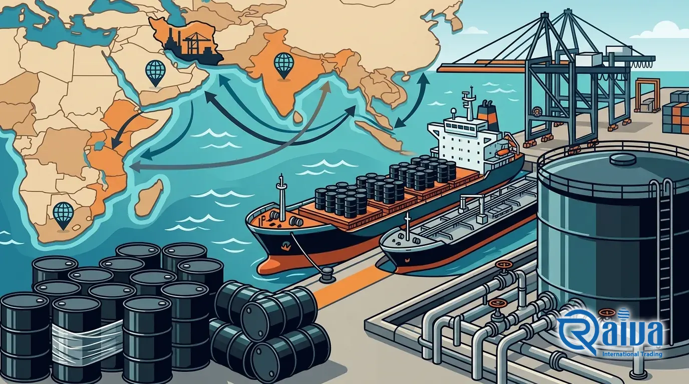 Illustration of drummed and bulk bitumen shipping from Iran to East Africa, India and the Gulf