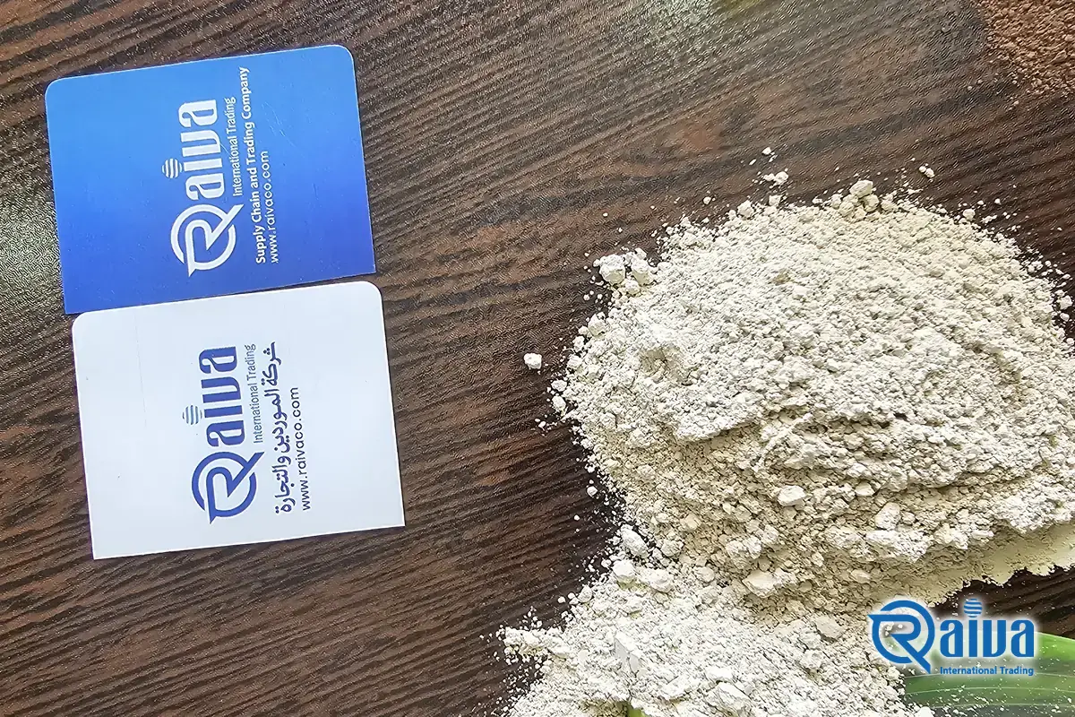 Bulk barite (BaSO4) powder for drilling mud &mdash; close-up of grain